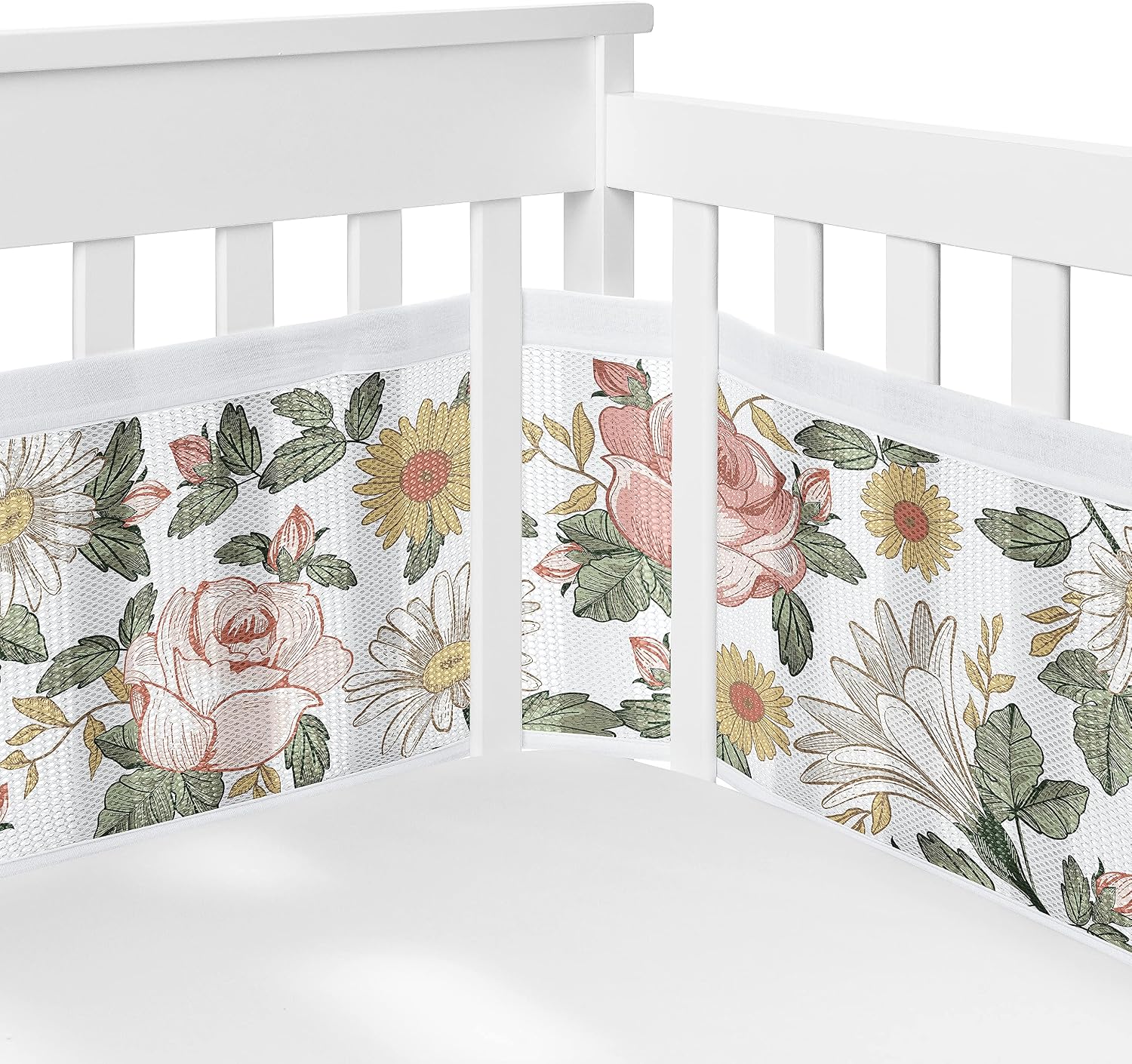 Sweet Jojo Designs Blush Pink Yellow Vintage Floral Boho Girl Baby Crib Bedding Set Infant Nursery BreathableBaby Breathable Mesh Crib Liner Blanket Sheet Skirt 6 PC Bohemian Shabby Chic Rose Flower