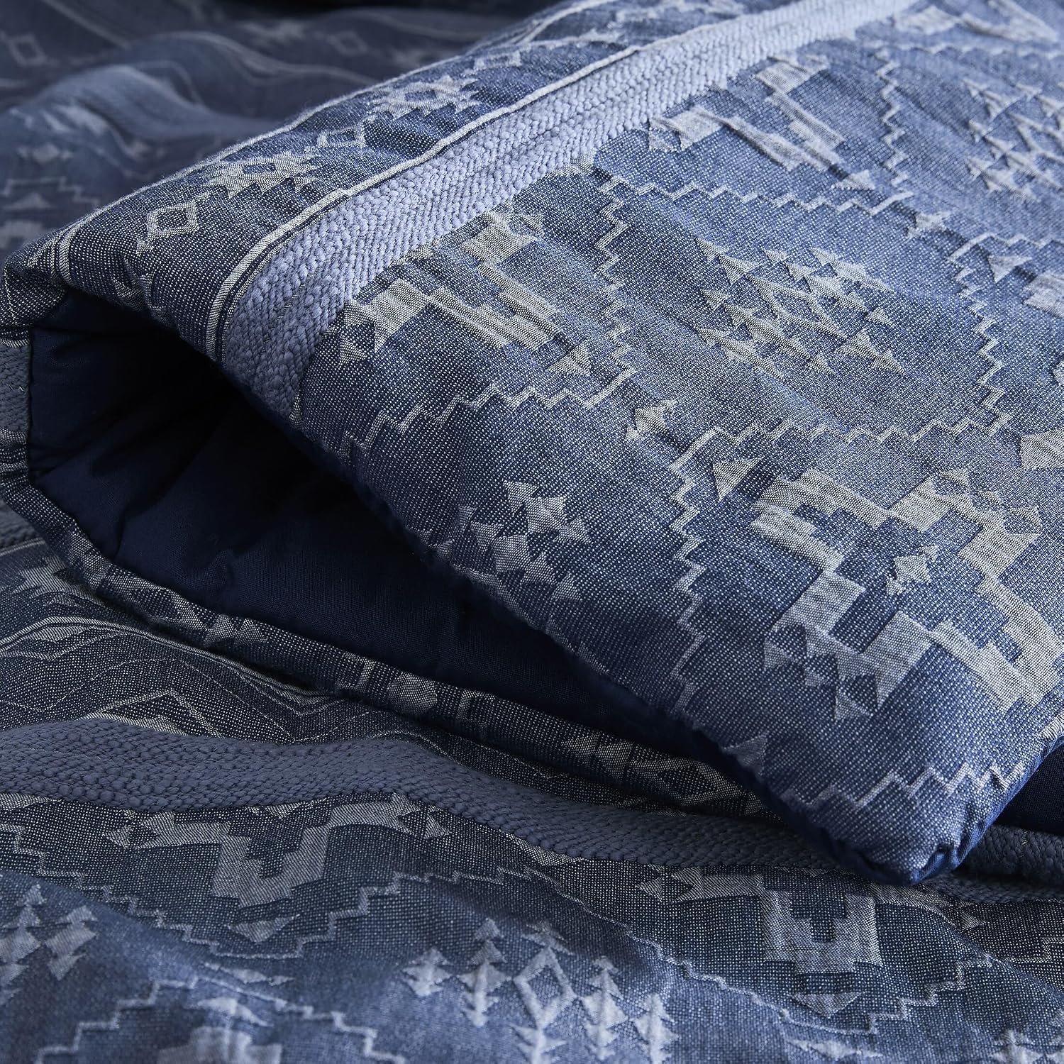 Pendleton 100% Cotton King Comforter Set – 3 Piece Comforter Set with 2 Pillow Shams, Blue Comforter with Geometric Design, Soft & Skin-Friendly Bedding Set (Four Corners) (King)