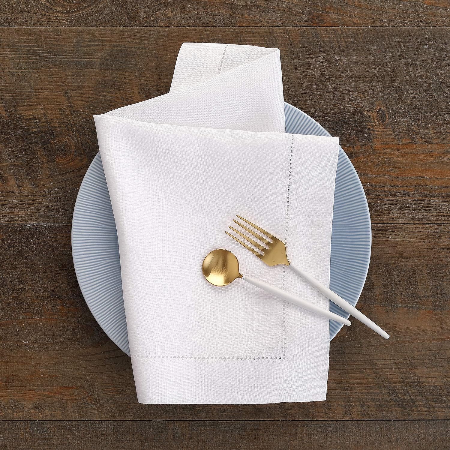 Solino Home White Linen Napkins Set of 6-100% Pure Linen Hemstitch Dinner Napkins 20 x 20 Inch for Spring, Summer, Memorial Day - Classic Hemstitch