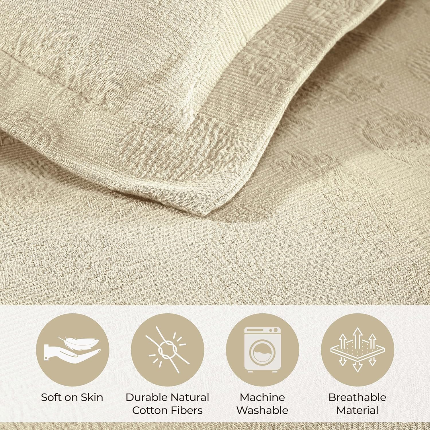 Superior Paisley Cotton 3 Piece Bedspread Set, Home Bed Decor, Decorative Textured Bed Spread, 2 Pillow Shams, Airy Blanket, Matelasse Coverlet Bedding, Vintage Floral Design, King, Ivory