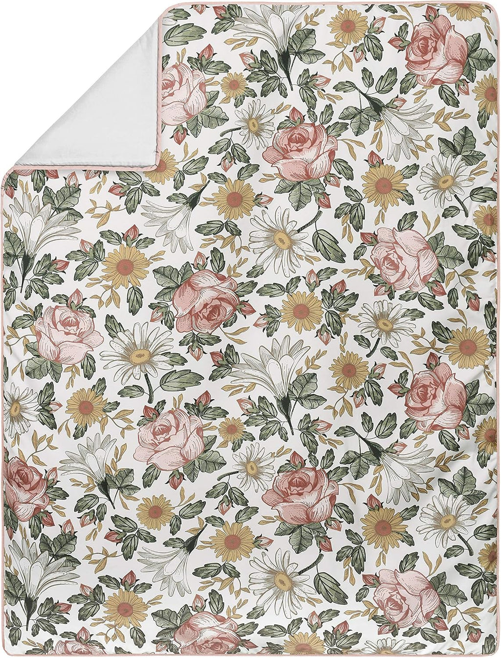 Sweet Jojo Designs Blush Pink Yellow Vintage Floral Boho Girl Baby Crib Bedding Set Infant Nursery BreathableBaby Breathable Mesh Crib Liner Blanket Sheet Skirt 6 PC Bohemian Shabby Chic Rose Flower