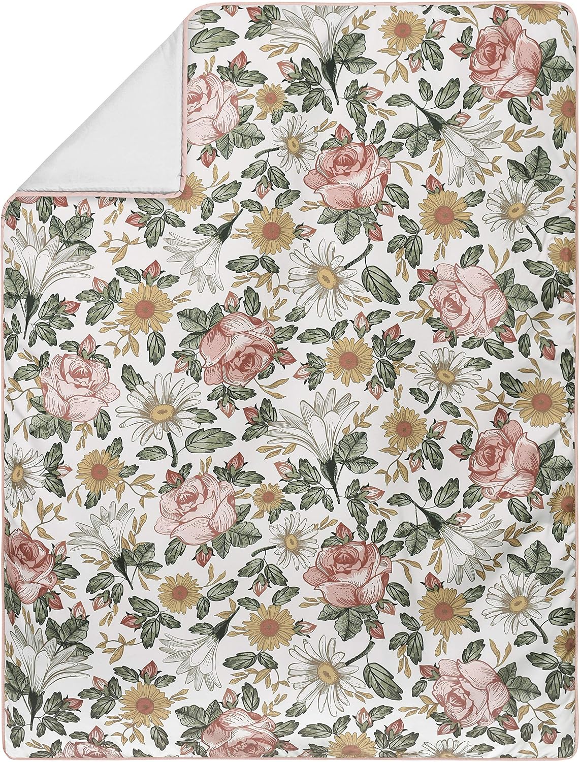 Sweet Jojo Designs Blush Pink Yellow Vintage Floral Boho Girl Baby Crib Bedding Set Infant Nursery BreathableBaby Breathable Mesh Crib Liner Blanket Sheet Skirt 6 PC Bohemian Shabby Chic Rose Flower